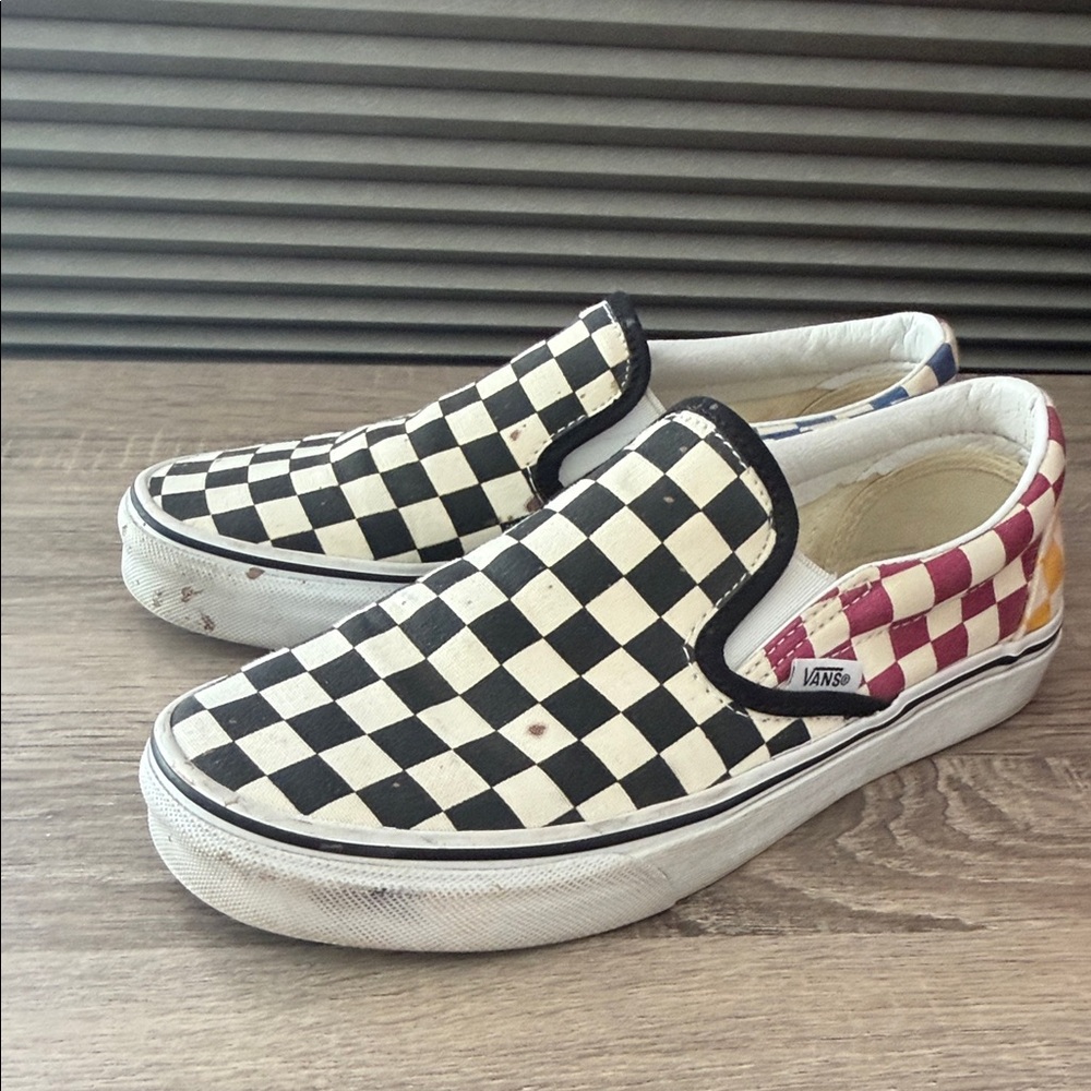 Vans Checkerboard Slip-On Sneakers - Black, White, Red, Yellow